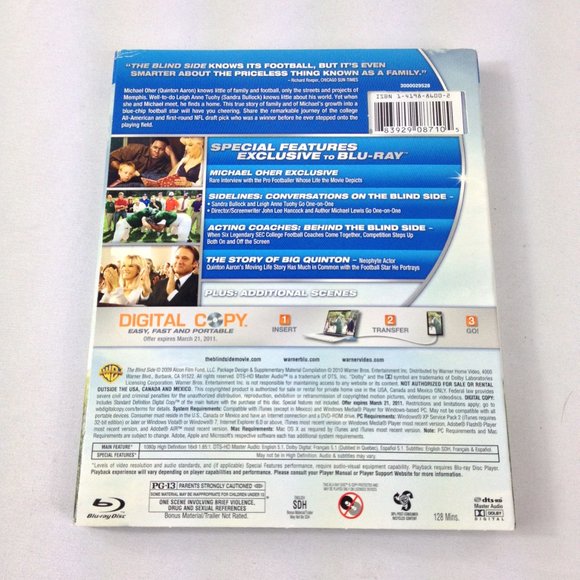 The Blind Side - 2009 - 2 Disc Blu Ray DVD -w/Slip Cover - Used - Picture 2 of 6